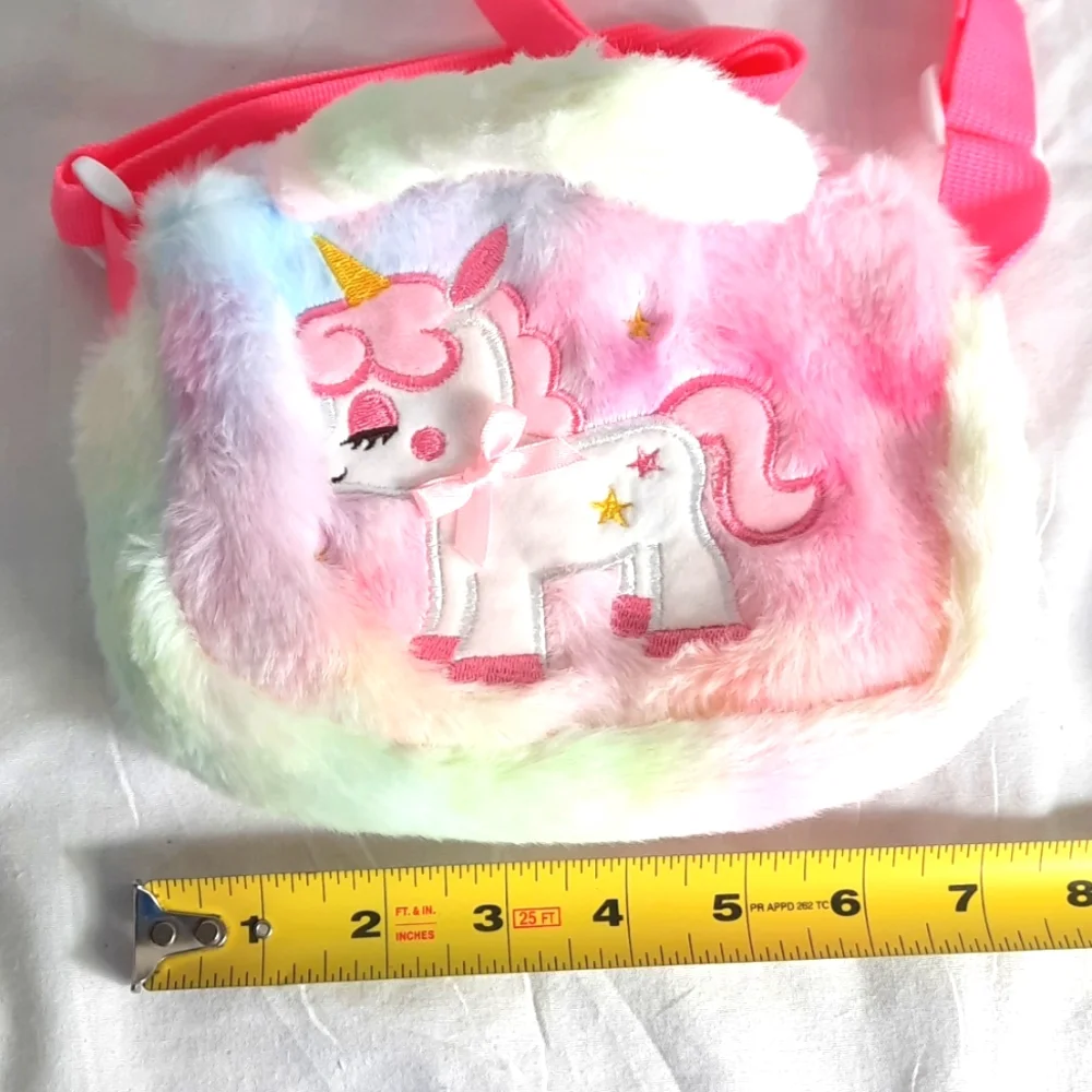 Pink Handbag with Plush Texture and Cartoon Design